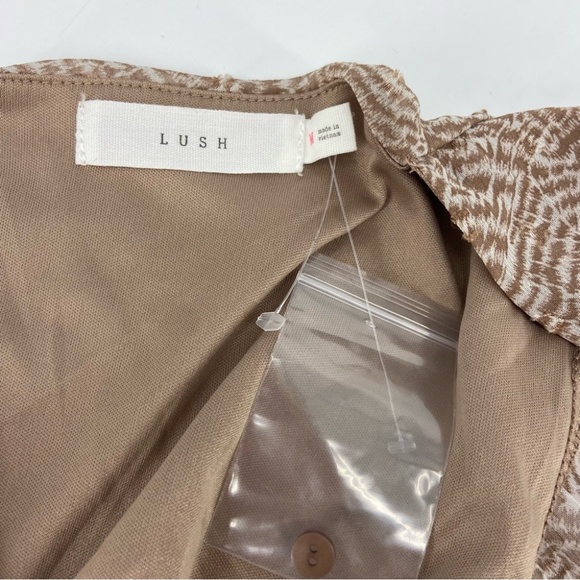 Lush Ruched Faux Wrap Mini Dress in Chocolate Abstract Print Size Medium NWT - Picture 10 of 12